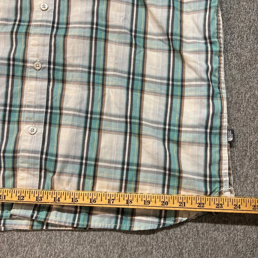 The North Face Mens Plaid Short Sleeve Button Down Shirt‎ Teal Brown XL 146